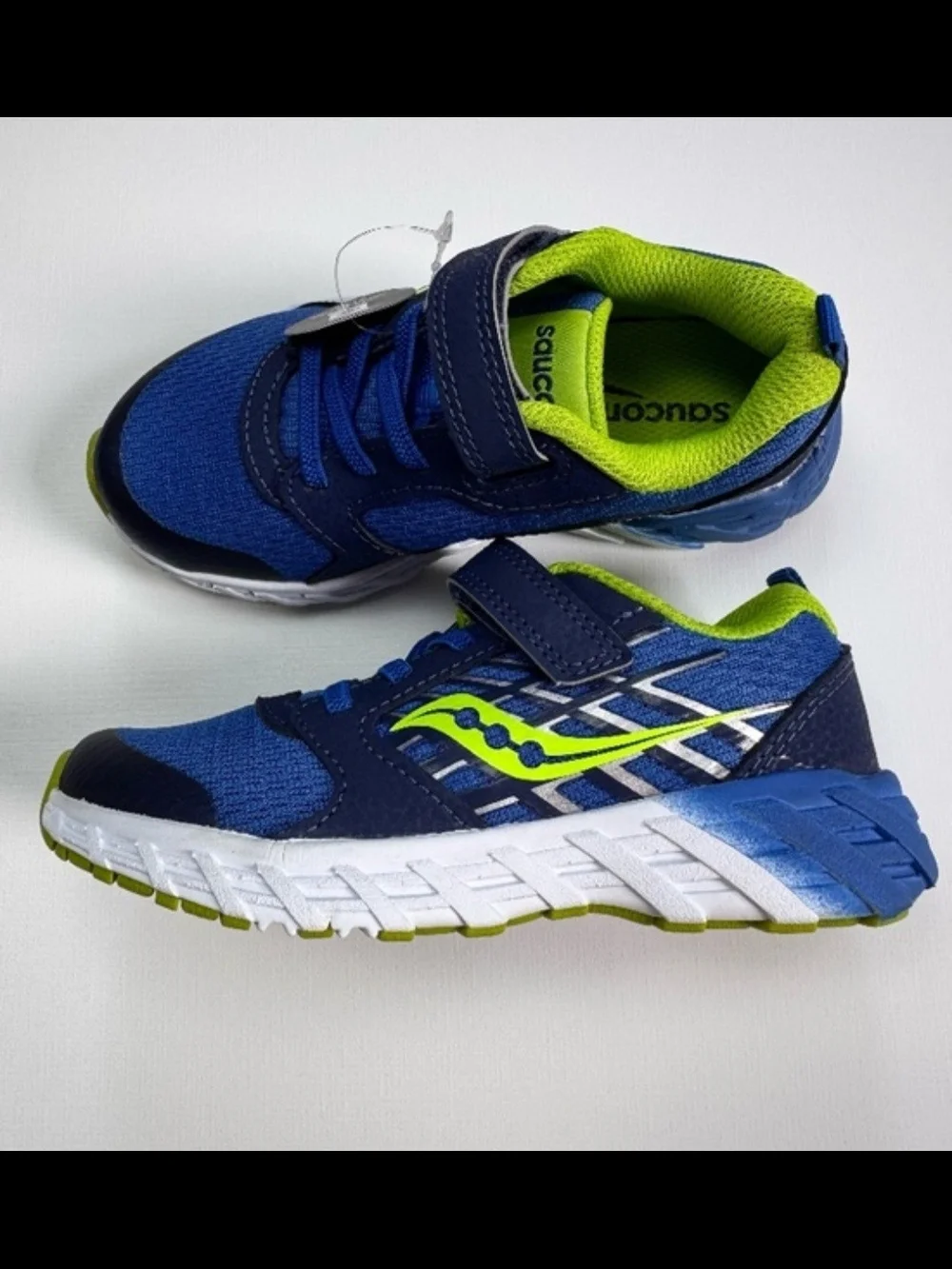 Saucony Kids Navy Blue & Lime Velcro Athletic Sneakers